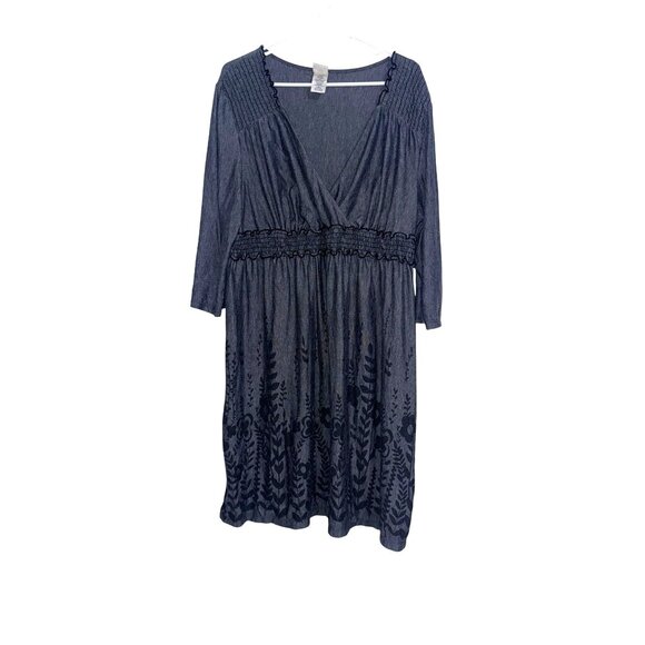 Just My Size Dresses & Skirts - Just My Size Gray Empire Waist Floral Print Knit Dress 2X 3/4 Sleeve Polyester